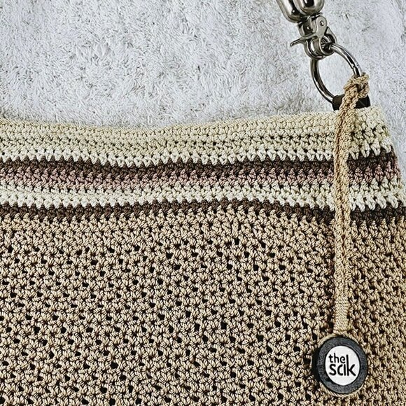 The Sak Beige Striped Crochet Shoulder Bag with Braided Shoulder Strap - Picture 2 of 16